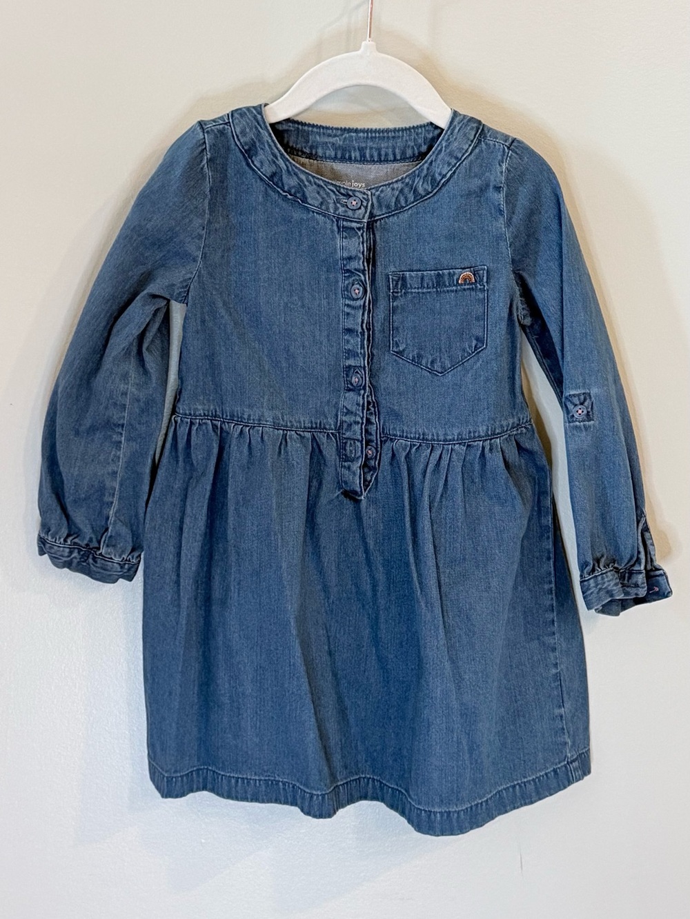 Simple Girls' Long Sleeve Denim Dress - Blue
